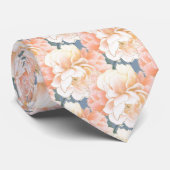 Dusty Blue Peony Floral Pattern Wedding Neck Tie ネクタイ (ロール)