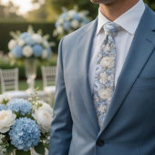 Dusty Blue Peony Floral Wedding ネクタイ