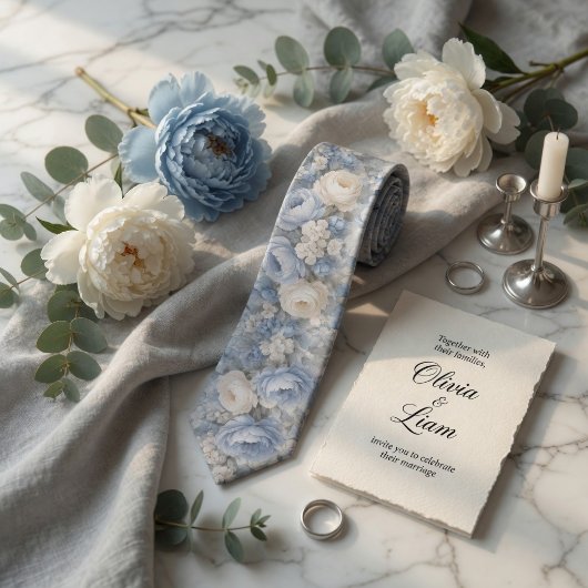 Dusty Blue Peony Floral Wedding ネクタイ