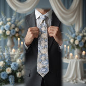 Dusty Blue Peony Floral Wedding ネクタイ