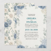 dusty blue peony hydrangea elegant 招待状 (正面/裏面)