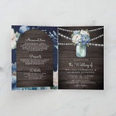Dusty Blue Peony Mason Jar QR Code Wood Wedding 招待状 (内部)