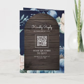 Dusty Blue Peony Mason Jar QR Code Wood Wedding 招待状 (裏面)
