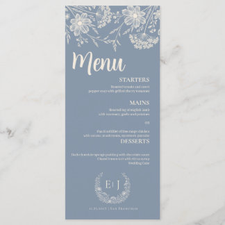Dusty Blue Periwinkle Wildflower Wedding Menu メニュー