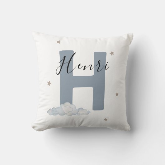 Dusty Blue Personalized Baby Name Pillow Custom クッション (正面)