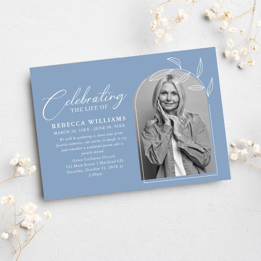 Dusty Blue Photoお祝い・オブ・ライフ・葬儀 招待状