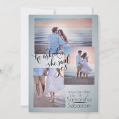 Dusty Blue Photo彼女は日付を保存するYesと述べた 招待状 (正面)