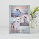 Dusty Blue Photo彼女は日付を保存するYesと述べた 招待状 (スタンド正面)