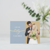 Dusty Blue Photo 結婚's Thank You ポストカード (スタンド正面)