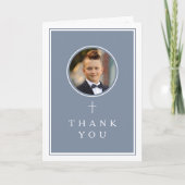 Dusty Blue Photo Boy First Communion サンキューカード (正面)