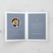 Dusty Blue Photo Boy First Communion Thank You カード (内部)