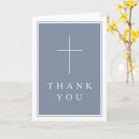 Dusty Blue Photo Boy First Communion Thank You カード (黄色い花)