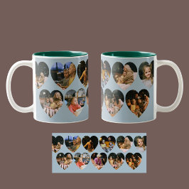 Dusty Blue Photo Collage Mug with Heart Frames ツートーンマグカップ