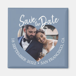 Dusty Blue Photo Modern Script Save the Date マグネット