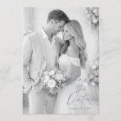 Dusty Blue Photo Save the Date 招待状 (正面)