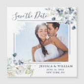 Dusty Blue PHOTO Save the Date Magnetic Card (正面)
