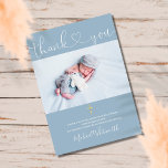 Dusty Blue Photo Signature Script Baptism Heart サンキューカード<br><div class="desc">An elegant signature script photo Baptism or Christening thank you card. Personalize with your special photo and thank you message set in chic lettering. Designed by Thisisnotme©</div>