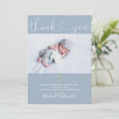 Dusty Blue Photo Signature Script Baptism Heart サンキューカード (スタンド正面)