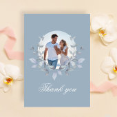 Dusty Blue Photo Wedding Thank You Floral ポストカード
