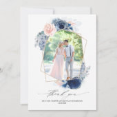 Dusty Blue Pinkフローラ結婚の感謝の写真 サンキューカード (正面)