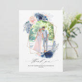 Dusty Blue Pinkフローラ結婚の感謝の写真 サンキューカード (スタンド正面)