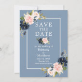 Dusty Blue Pink Blush Floral Photo Save the Date セーブザデート (正面)