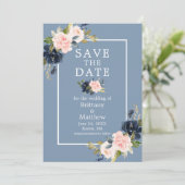 Dusty Blue Pink Blush Floral Photo Save the Date セーブザデート (スタンド正面)