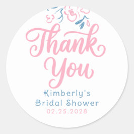 Dusty Blue Pink Whimsical Bridal Shower Thank You  ラウンドシール