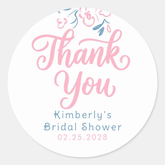Dusty Blue Pink Whimsical Bridal Shower Thank You  ラウンドシール (正面)