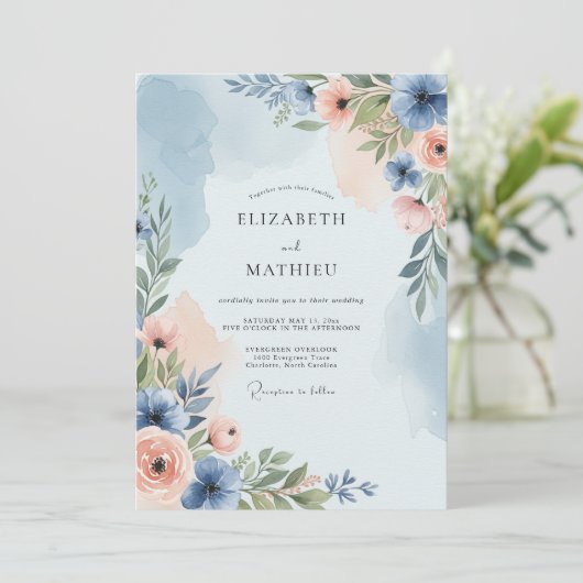 Dusty Blue Poetic Spring Wedding 招待状 (スタンド正面)