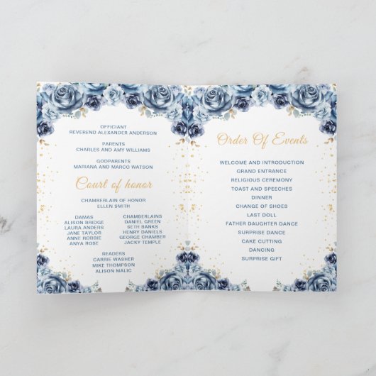 Dusty Blue Princess Floral Quinceañera Program プログラム (内部)