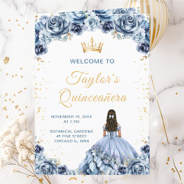 Dusty Blue Princess Floral Quinceañera Program プログラム