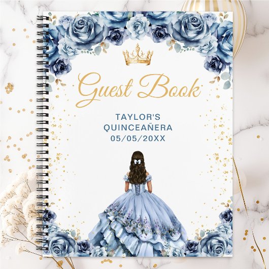 Dusty Blue Princess Quinceañera Guest Book ノートブック