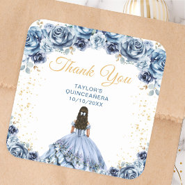 Dusty Blue Princess Quinceañera Thank You スクエアシール