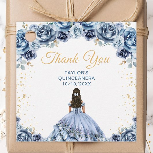 Dusty Blue Princess Quinceañera Thank You フェイバータグ