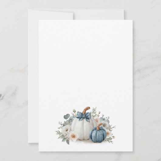 Dusty Blue Pumpkin Greenery Boy Baby Shower 招待状 (裏面)