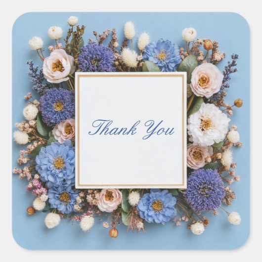 Dusty Blue Purple Dried Floral Rustic Gold Frame スクエアシール (正面)