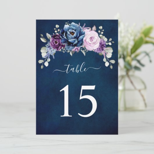 Dusty Blue Purple Lilac Wedding Table number card 招待状 (スタンド正面)