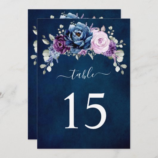Dusty Blue Purple Lilac Wedding Table number card 招待状 (正面/裏面)