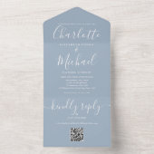 Dusty Blue QRコードスクリプトミニマル結婚リスト オールインワン招待状 (内側)