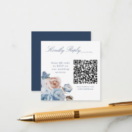 Dusty Blue QRコード結婚のWebサイトRSVPカード エンクロージャーカード