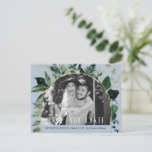 Dusty Blue, QRコードBotanical photo save the date 案内ポストカード (スタンド正面)