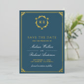 Dusty Blue QR Code Photo Wedding Save the Date 箔招待状 (立ち正面)