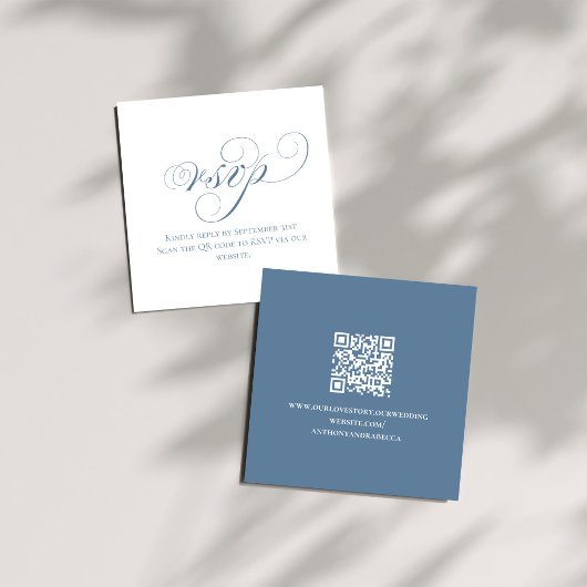 Dusty Blue QR Wedding RSVP Enclosure Card エンクロージャーカード
