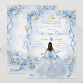 Dusty Blue Quinceañera with Bow 招待状 (正面/裏面)