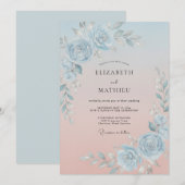 Dusty Blue Radiant Spring Wedding 招待状 (正面/裏面)