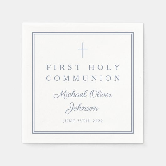 Dusty Blue Religious Boy First Holy Communion スタンダードカクテルナプキン (正面)