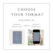 Dusty Blue Religious Cross Boy First Communion 招待状