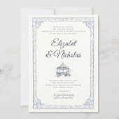 Dusty Blue Rococo Garden Wedding Invitation 招待状 (正面)