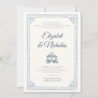 Dusty Blue Rococo Garden Wedding Invitation 招待状